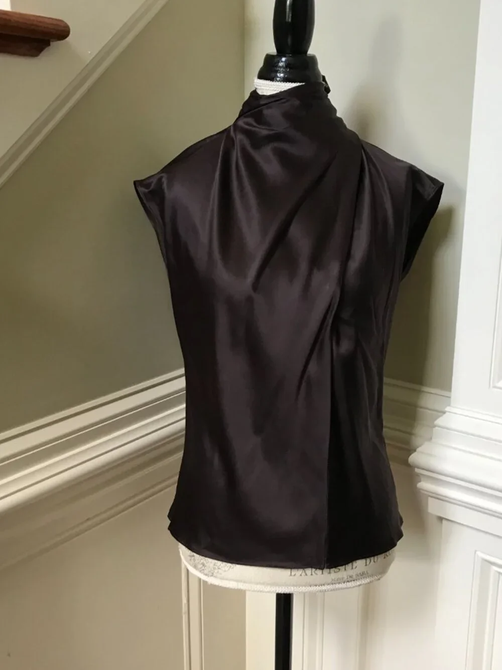 Veronica Beard Leilany Draped Top Shirt Blouse Womens 0 Brown Chocolate Silk - Picture 4 of 13